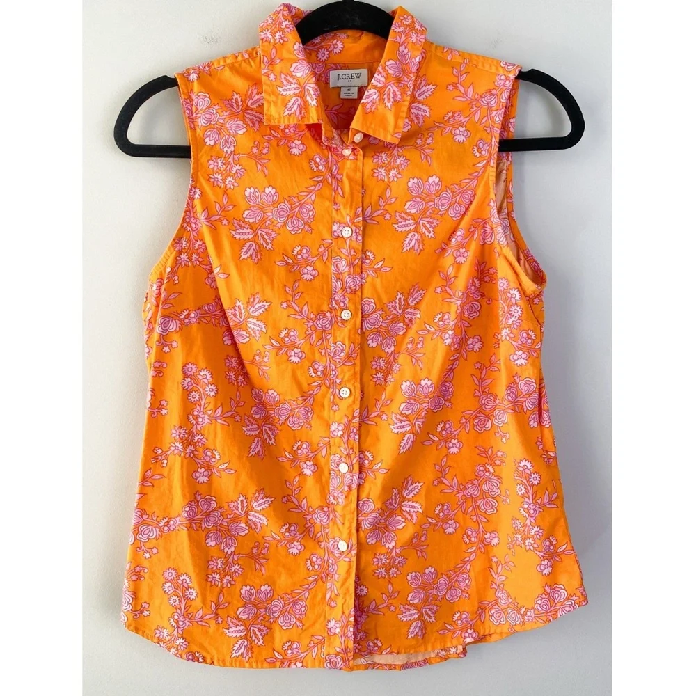 J Crew Ruffle Smocked Waist Mini Skirt‎ Sleeveless Button Up Blouse Set S Orange - Picture 3 of 16